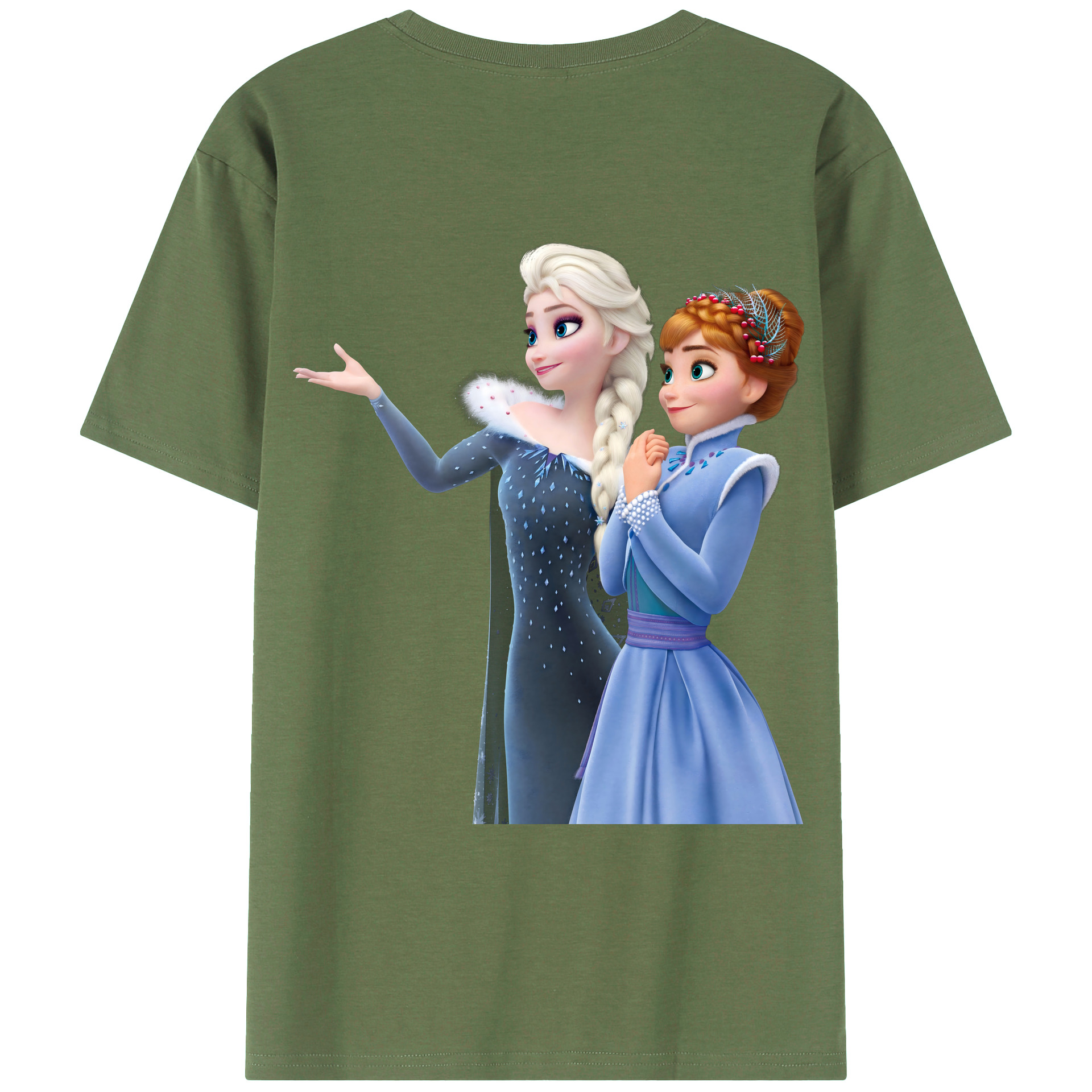 （画像用） アナと雪の女王 アンナ エルサ Frozen Anna Elsa 綿100％ メンズ半袖Tシャツ（バックプリント） 通気性